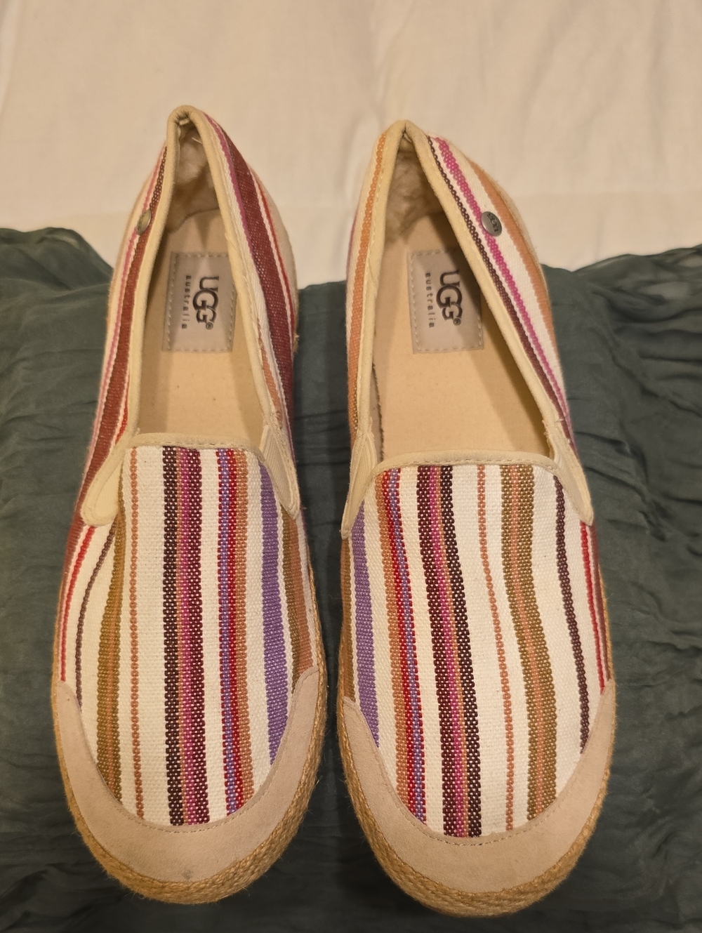 UGG Women's Multi-Stripe Canvas Slip-On Espadrilles in Cream, Brown, Red, Purple